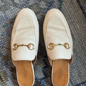 Gucci Women's Cream Leather Mules with Gold Accents
